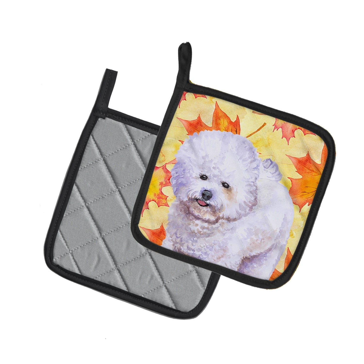 Bichon Frise Fall Pot Holder Set of 2 Heat Resistant Quilted Hot Pads 7.5 x 7.5 Inch, Insulated Kitchen Trivets for Cooking & Baking