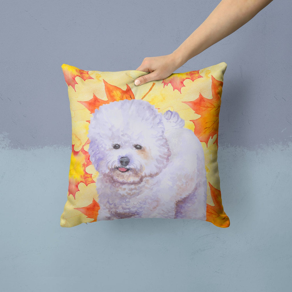 Bichon Frise Fall Decorative Throw Pillow 14x14 Indoor Outdoor Accent Cushion, Fabric Cover with Insert for Sofa, Bed, Porch & Living Room
