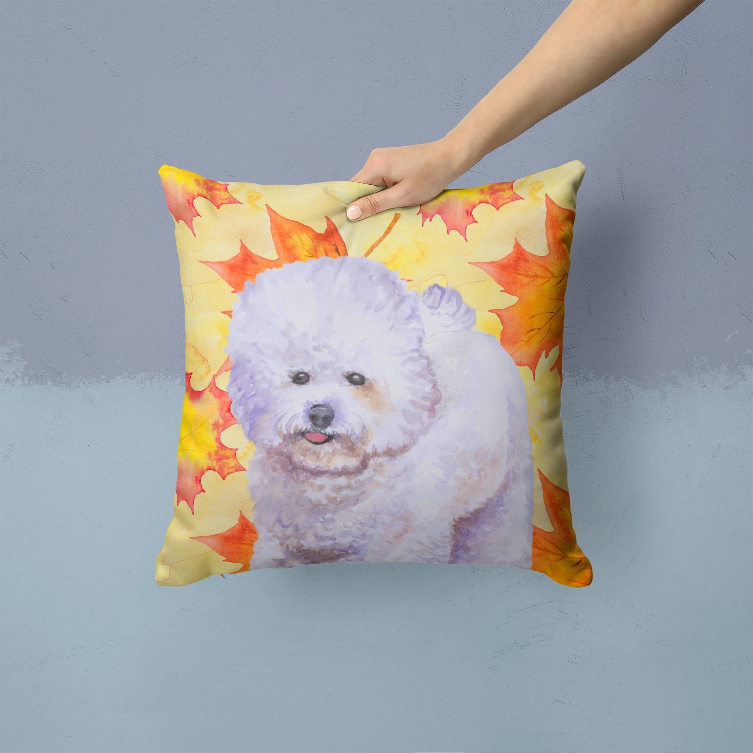 Bichon Frise Fall Decorative Throw Pillow 14x14 Indoor Outdoor Accent Cushion, Fabric Cover with Insert for Sofa, Bed, Porch & Living Room