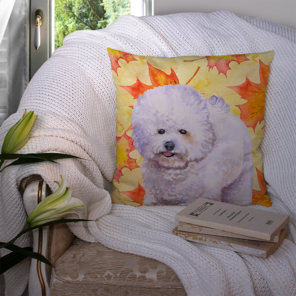 Bichon Frise Fall Decorative Throw Pillow 14x14 Indoor Outdoor Accent Cushion, Fabric Cover with Insert for Sofa, Bed, Porch & Living Room