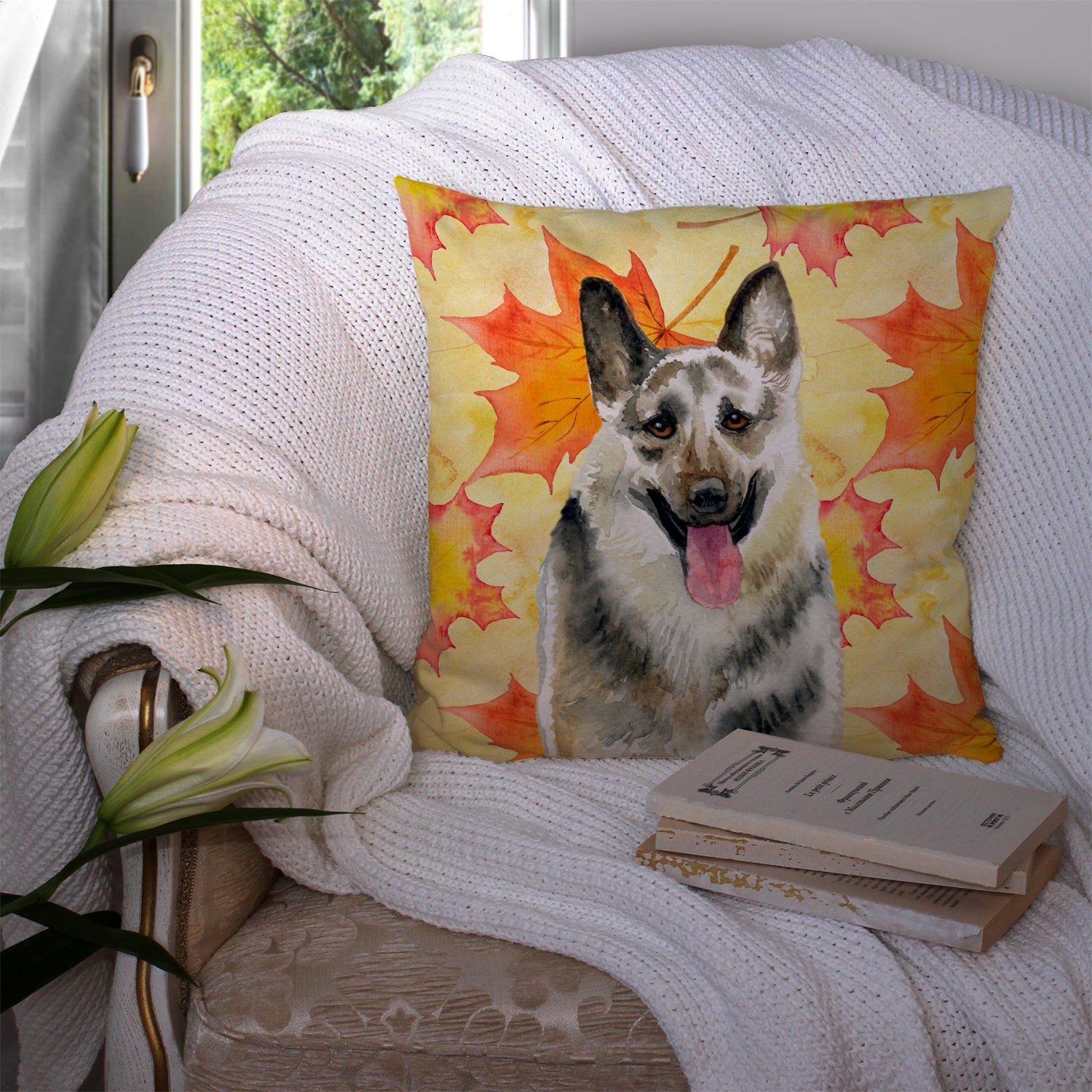 East-European Shepherd Fall Decorative Throw Pillow 14x14 Indoor Outdoor Accent Cushion, Fabric Cover with Insert for Sofa, Bed, Porch & Living Room