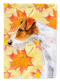 Fox Terrier Fall House Flag 28x40 Porch Sleeve Pole Decorative Outside Yard Banner Artwork Wall Hanging, Polyester