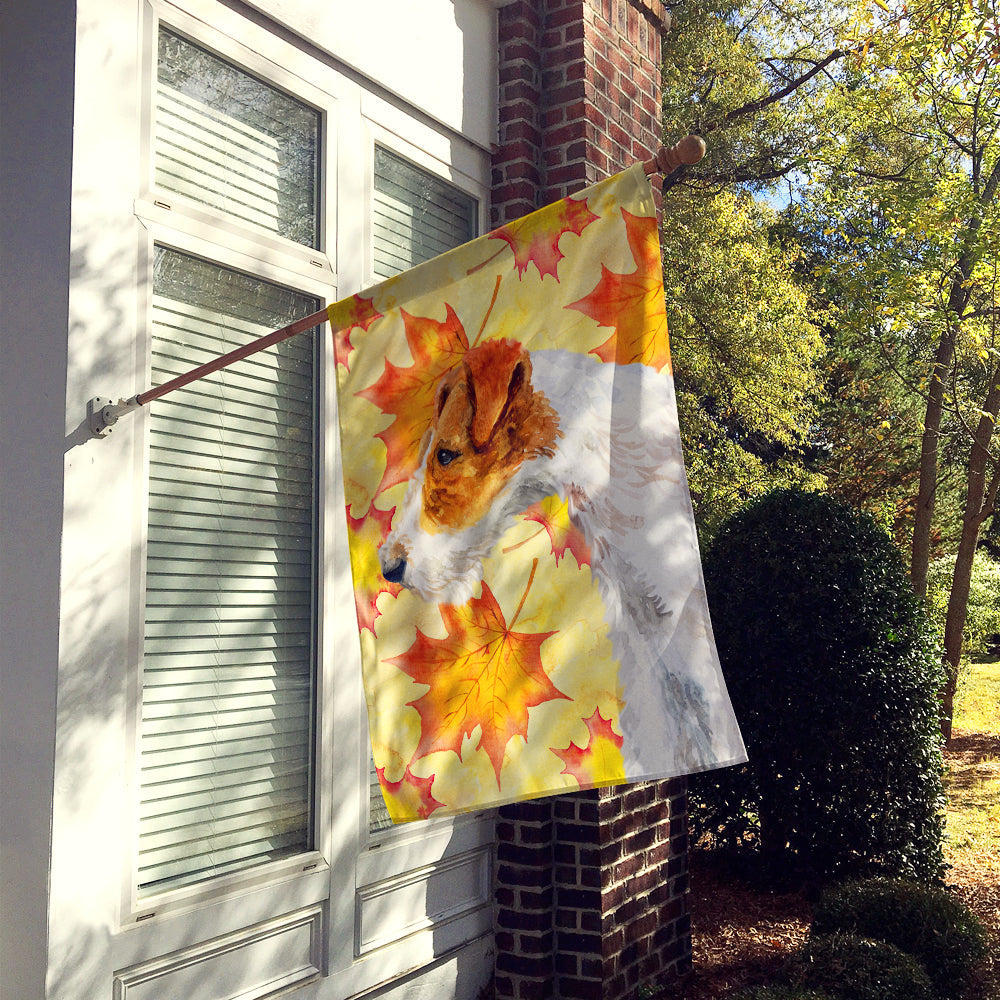 Fox Terrier Fall House Flag 28x40 Porch Sleeve Pole Decorative Outside Yard Banner Artwork Wall Hanging, Polyester