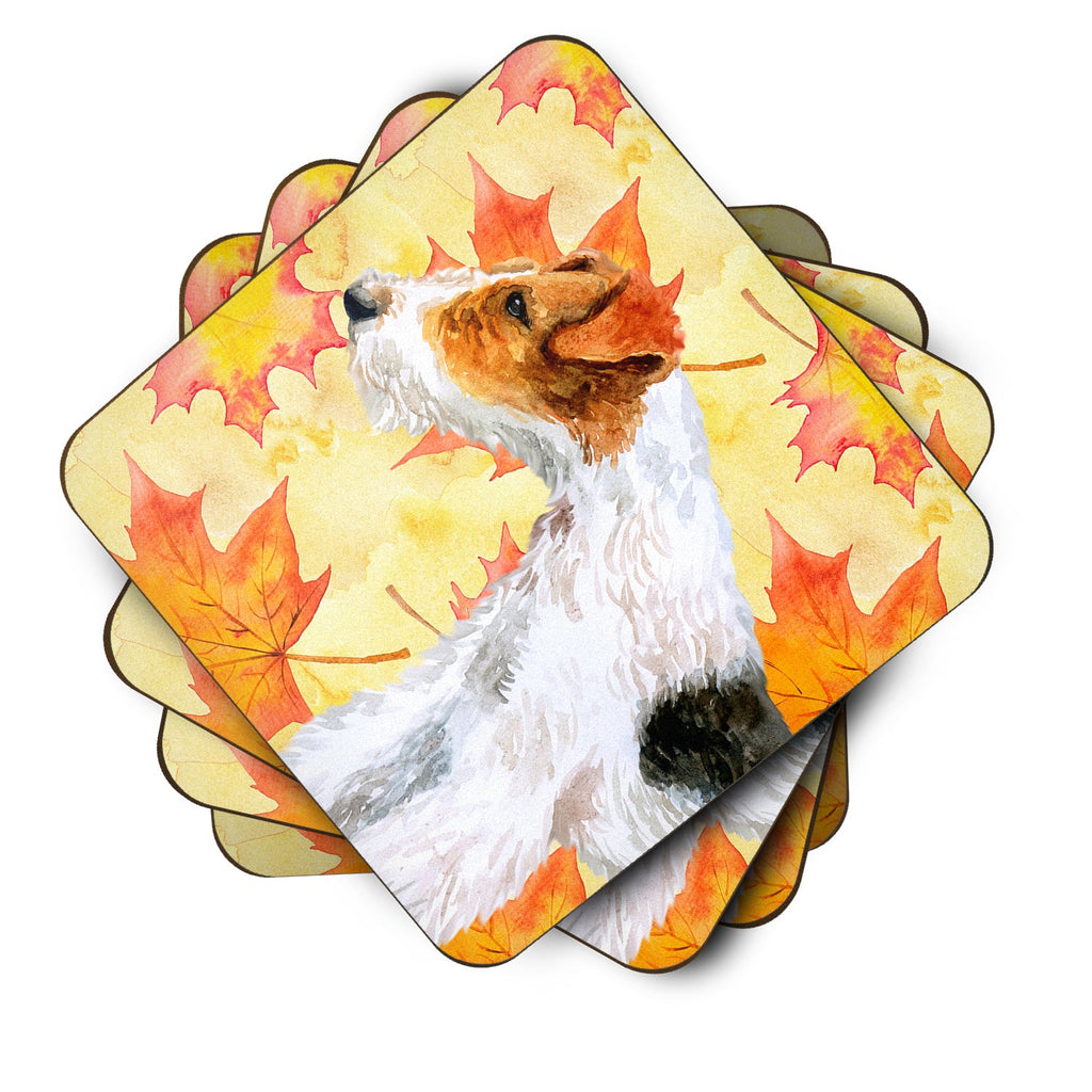 Fox Terrier Fall Foam Coasters Set of 4 Cup Coasters for Indoor Outdoor, Tabletop Protection, Anti Slip, Mouse pad Material