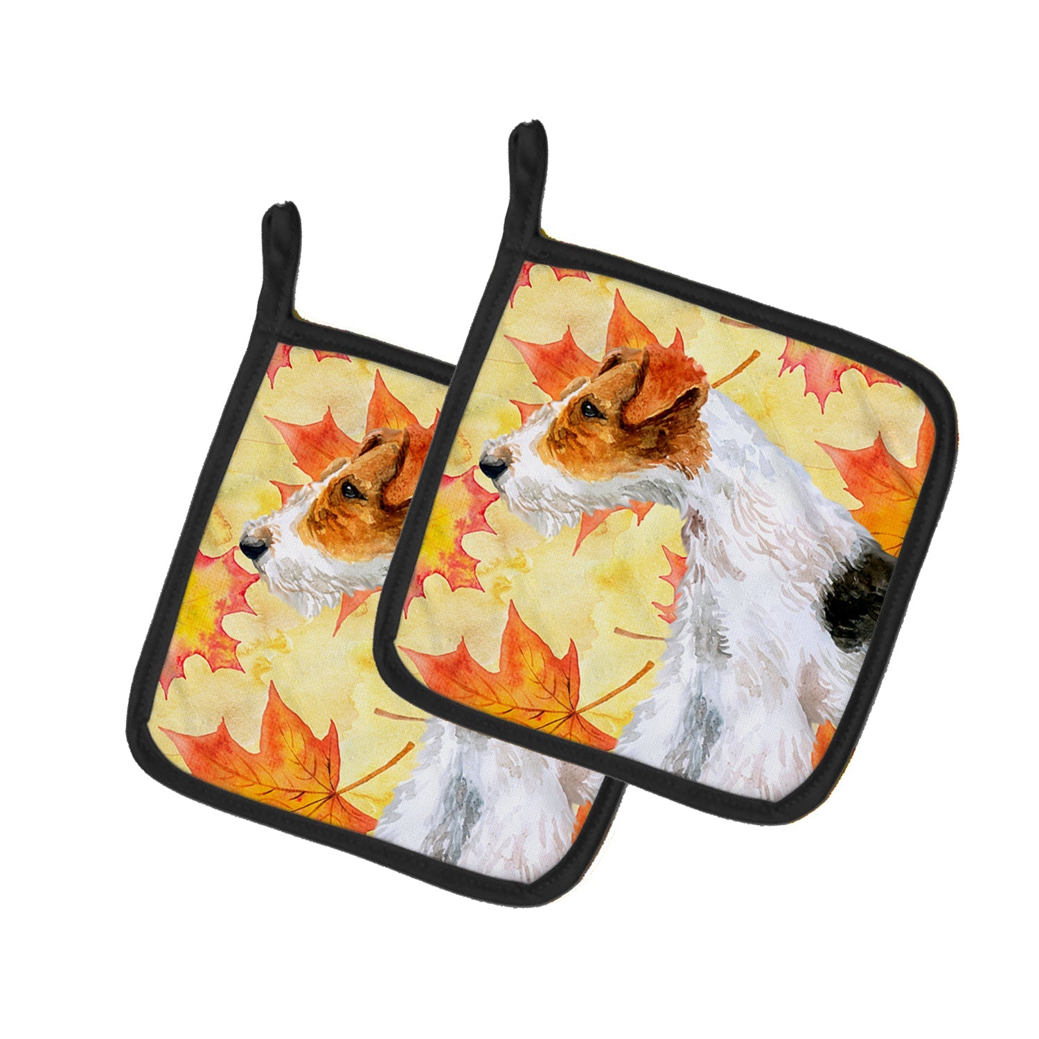 Fox Terrier Fall Pot Holder Set of 2 Heat Resistant Quilted Hot Pads 7.5 x 7.5 Inch, Insulated Kitchen Trivets for Cooking & Baking