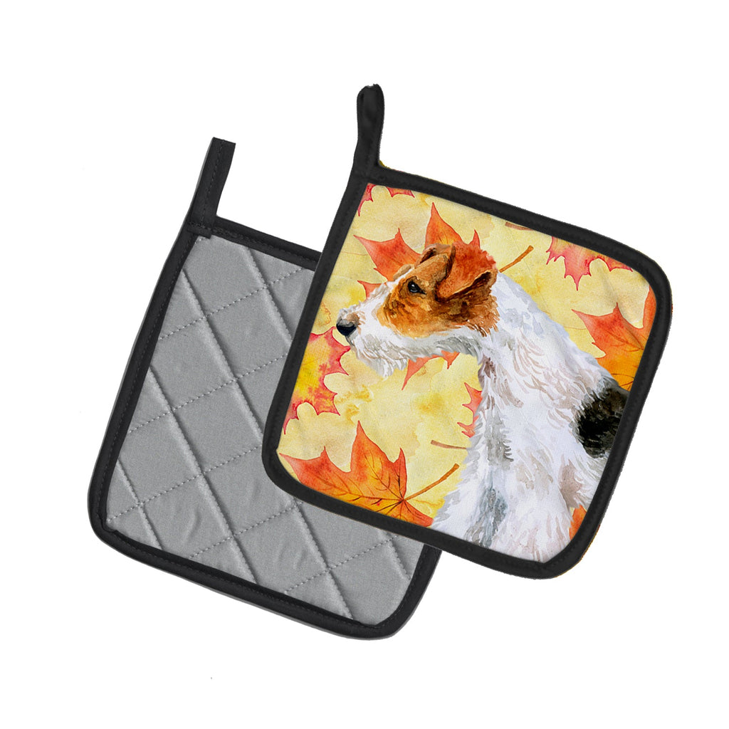 Fox Terrier Fall Pot Holder Set of 2 Heat Resistant Quilted Hot Pads 7.5 x 7.5 Inch, Insulated Kitchen Trivets for Cooking & Baking