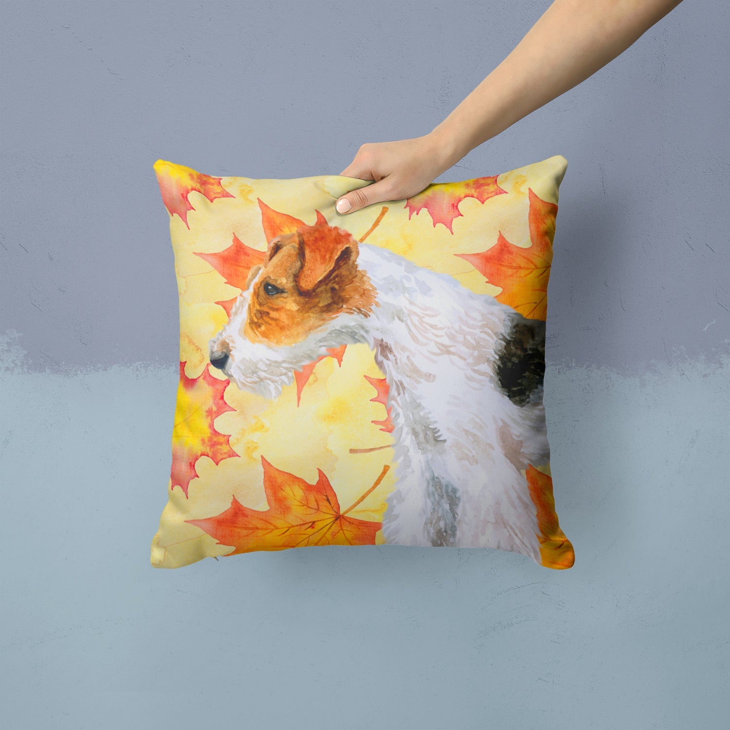 Fox Terrier Fall Decorative Throw Pillow 14x14 Indoor Outdoor Accent Cushion, Fabric Cover with Insert for Sofa, Bed, Porch & Living Room