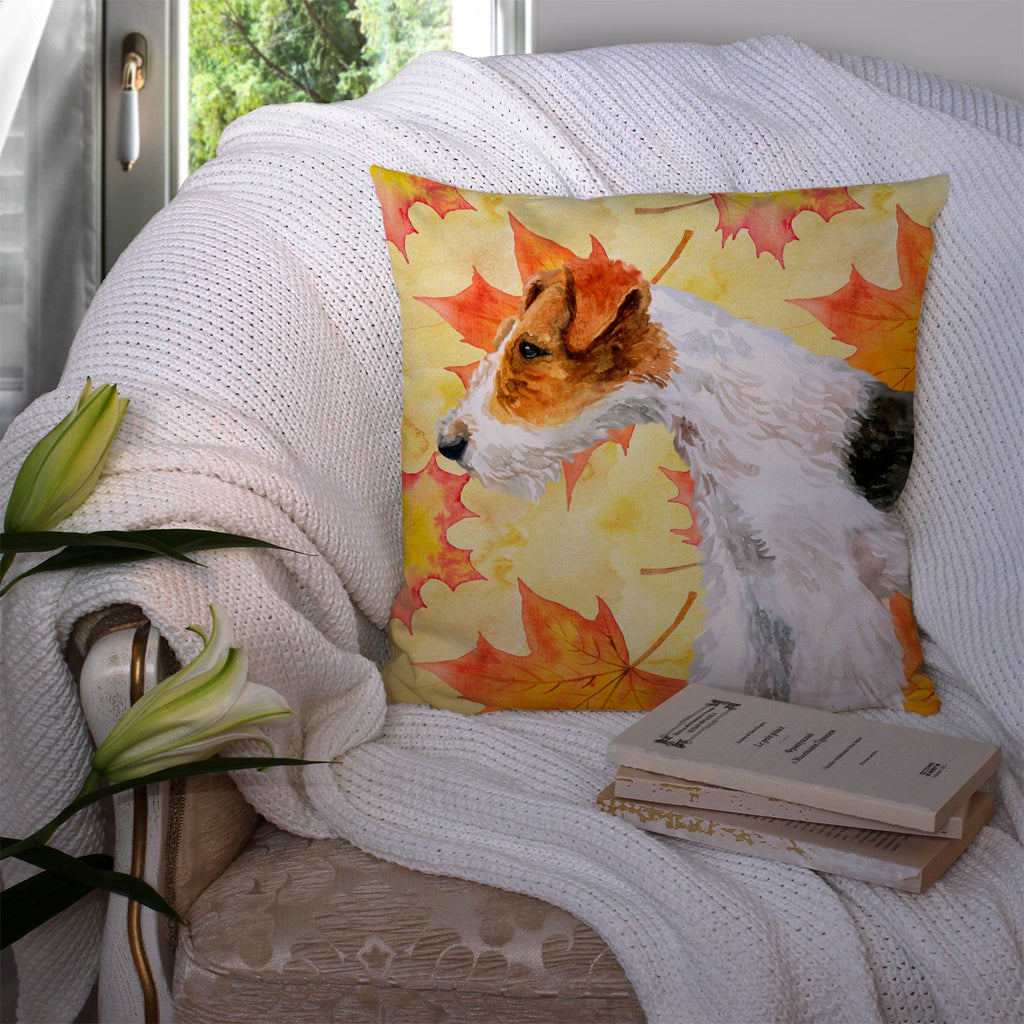 Fox Terrier Fall Decorative Throw Pillow 14x14 Indoor Outdoor Accent Cushion, Fabric Cover with Insert for Sofa, Bed, Porch & Living Room