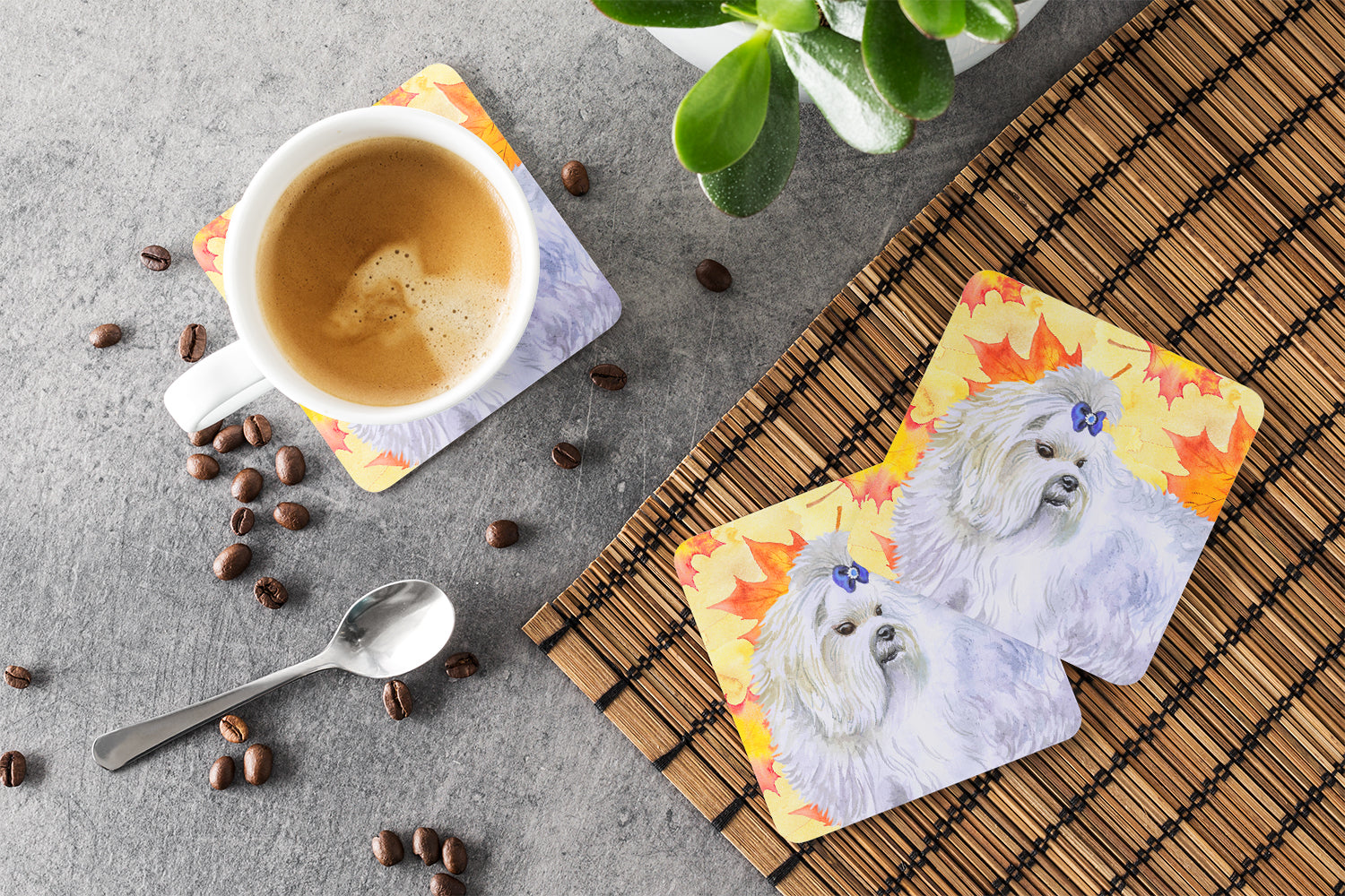 Maltese Fall Foam Coasters Set of 4 Cup Coasters for Indoor Outdoor, Tabletop Protection, Anti Slip, Mouse pad Material