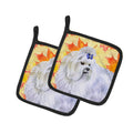 Maltese Fall Pot Holder Set of 2 Heat Resistant Quilted Hot Pads 7.5 x 7.5 Inch, Insulated Kitchen Trivets for Cooking & Baking