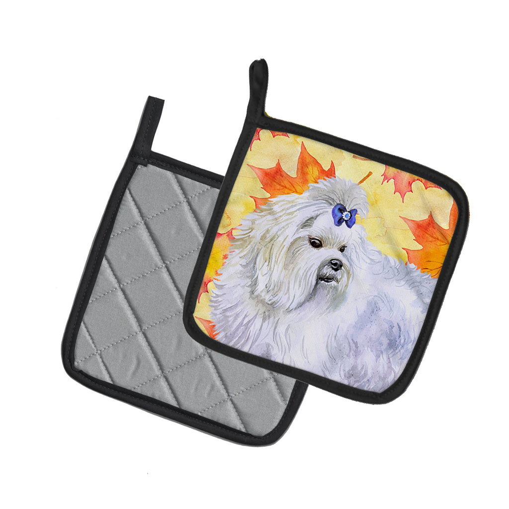 Maltese Fall Pot Holder Set of 2 Heat Resistant Quilted Hot Pads 7.5 x 7.5 Inch, Insulated Kitchen Trivets for Cooking & Baking
