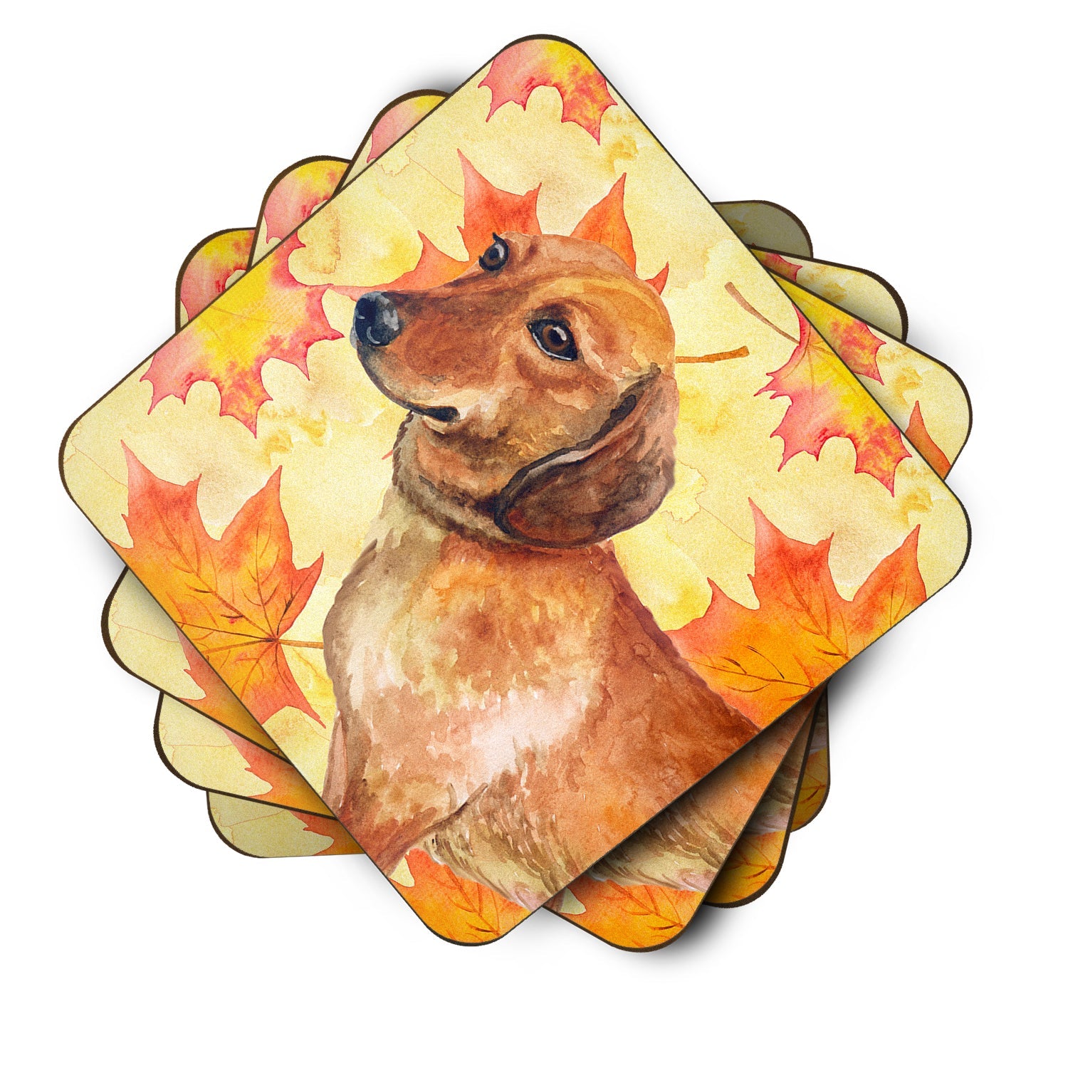 Dachshund Fall Foam Coasters Set of 4 Cup Coasters for Indoor Outdoor, Tabletop Protection, Anti Slip, Mouse pad Material