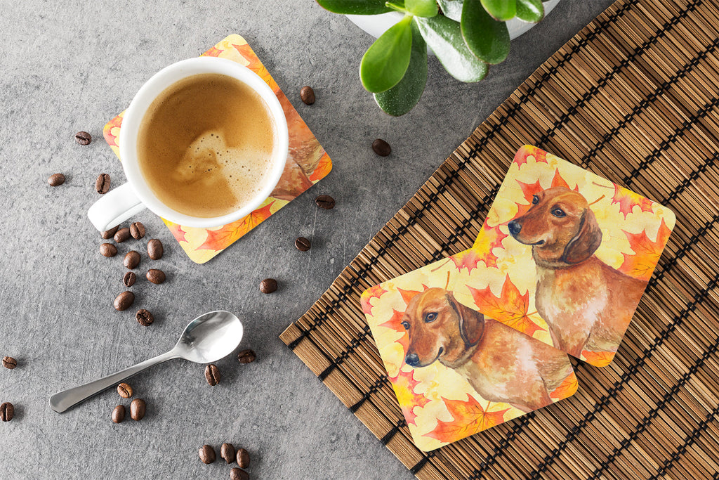 Dachshund Fall Foam Coasters Set of 4 Cup Coasters for Indoor Outdoor, Tabletop Protection, Anti Slip, Mouse pad Material