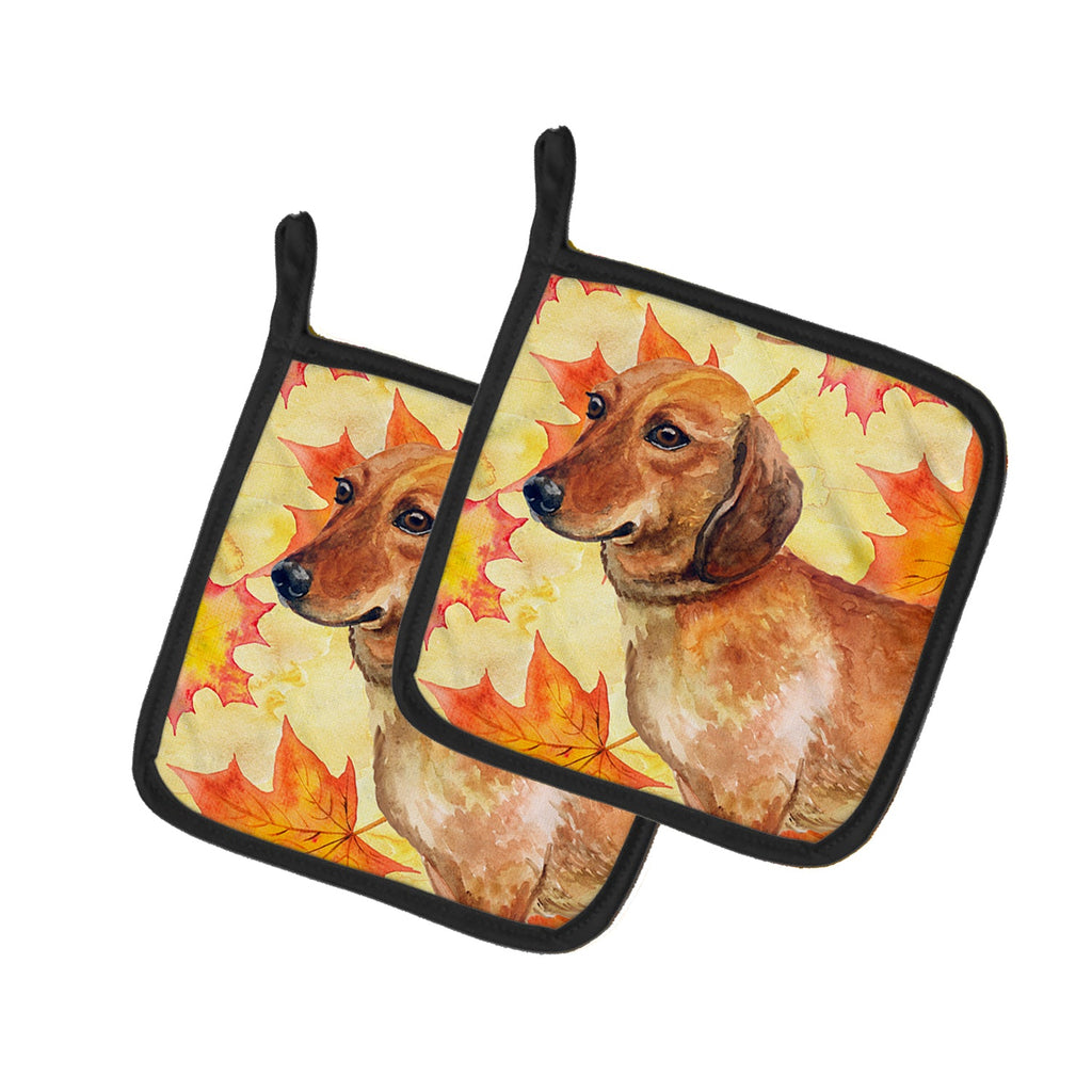 Dachshund Fall Pot Holder Set of 2 Heat Resistant Quilted Hot Pads 7.5 x 7.5 Inch, Insulated Kitchen Trivets for Cooking & Baking