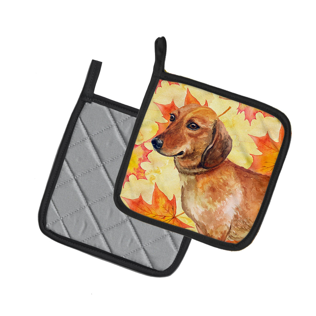 Dachshund Fall Pot Holder Set of 2 Heat Resistant Quilted Hot Pads 7.5 x 7.5 Inch, Insulated Kitchen Trivets for Cooking & Baking