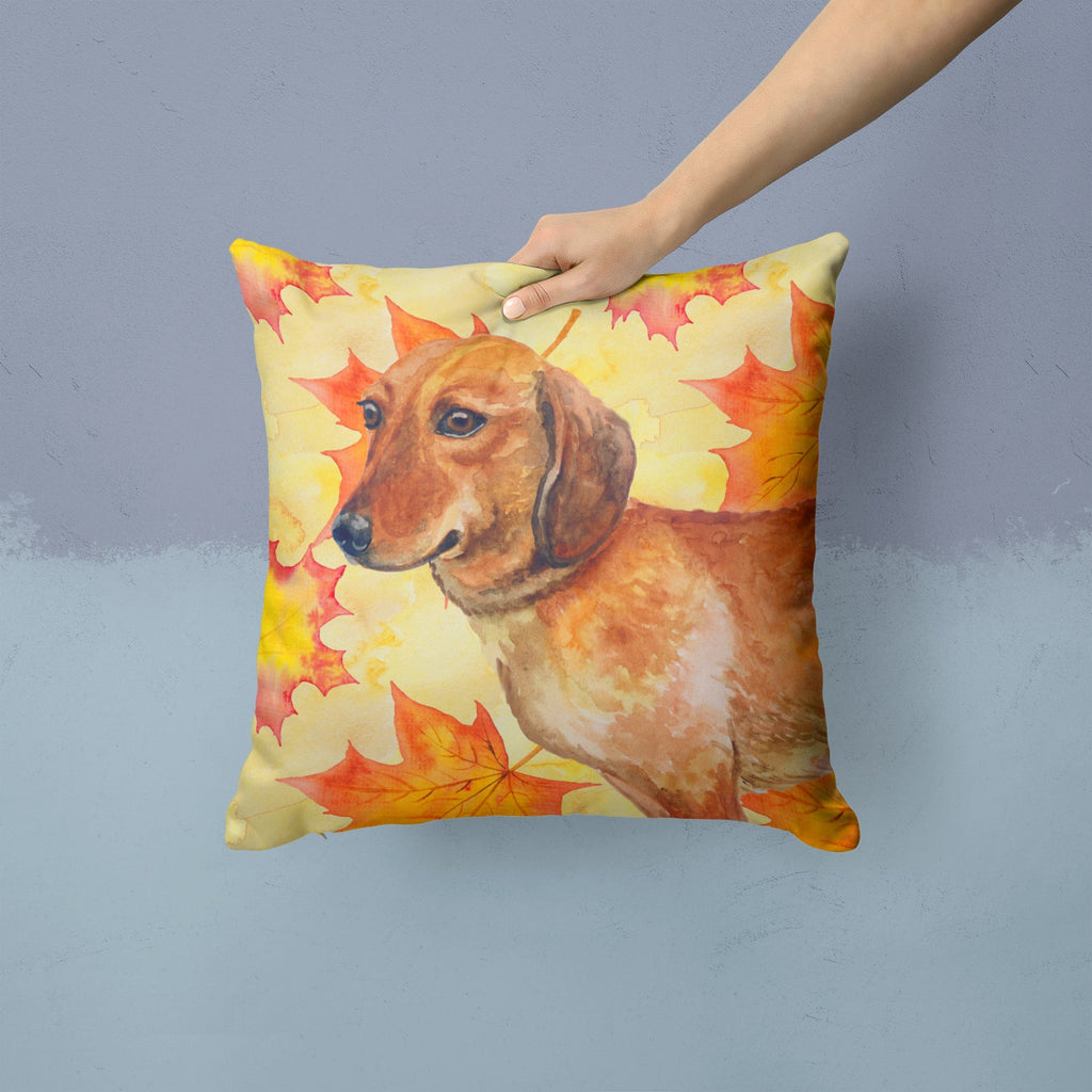 Dachshund Fall Decorative Throw Pillow 14x14 Indoor Outdoor Accent Cushion, Fabric Cover with Insert for Sofa, Bed, Porch & Living Room