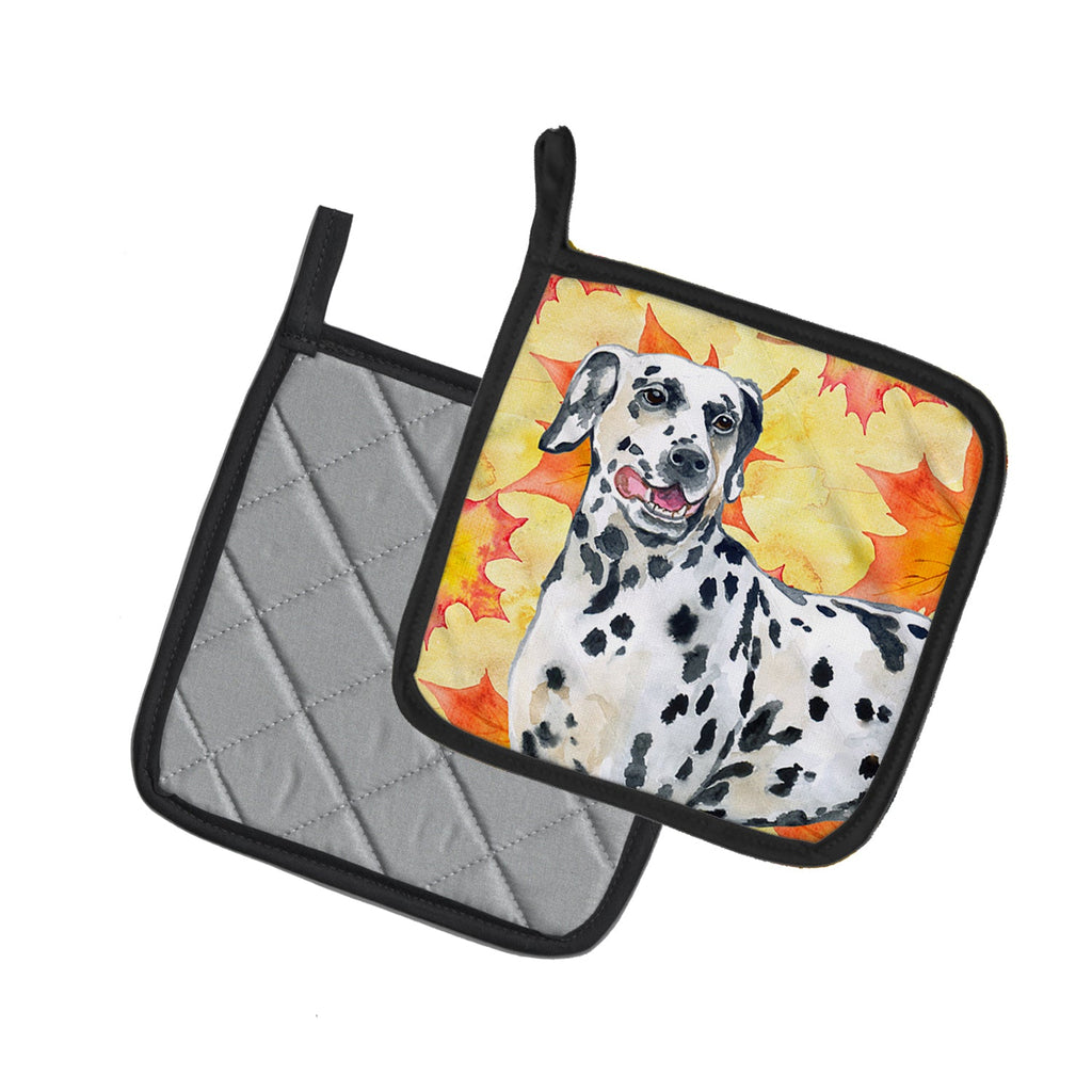 Dalmatian Fall Pot Holder Set of 2 Heat Resistant Quilted Hot Pads 7.5 x 7.5 Inch, Insulated Kitchen Trivets for Cooking & Baking