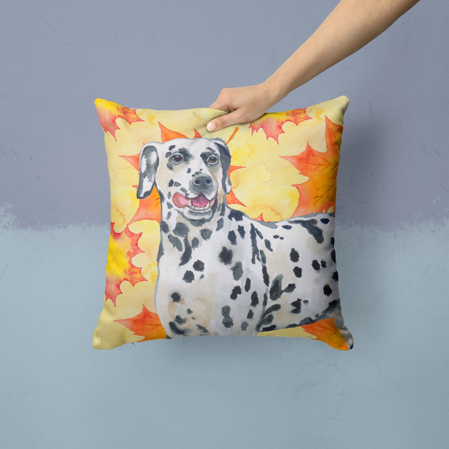Dalmatian Fall Decorative Throw Pillow 14x14 Indoor Outdoor Accent Cushion, Fabric Cover with Insert for Sofa, Bed, Porch & Living Room
