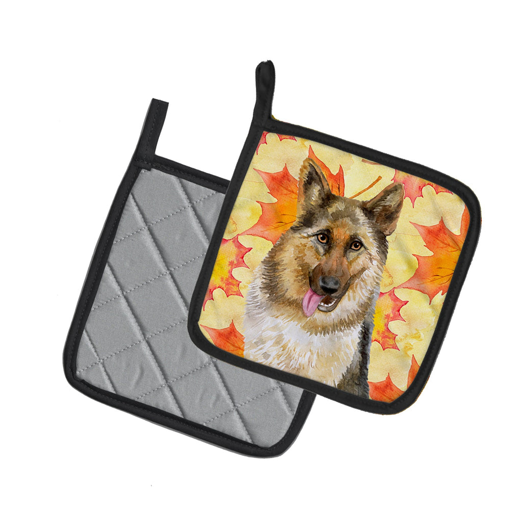 German Shepherd Fall Pot Holder Set of 2 Heat Resistant Quilted Hot Pads 7.5 x 7.5 Inch, Insulated Kitchen Trivets for Cooking & Baking
