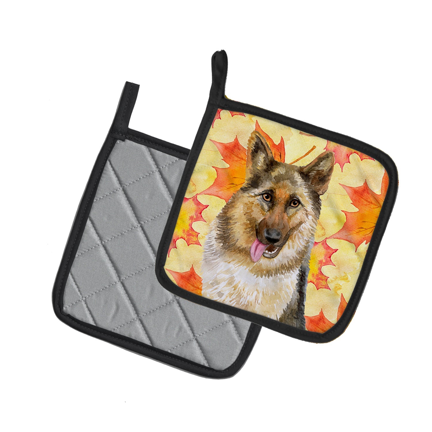 German Shepherd Fall Pot Holder Set of 2 Heat Resistant Quilted Hot Pads 7.5 x 7.5 Inch, Insulated Kitchen Trivets for Cooking & Baking