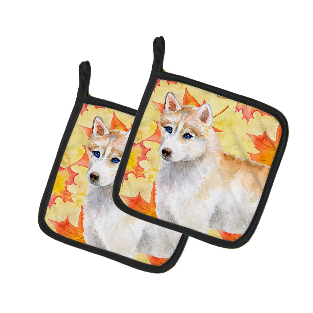 Siberian Husky Fall Pot Holder Set of 2 Heat Resistant Quilted Hot Pads 7.5 x 7.5 Inch, Insulated Kitchen Trivets for Cooking & Baking