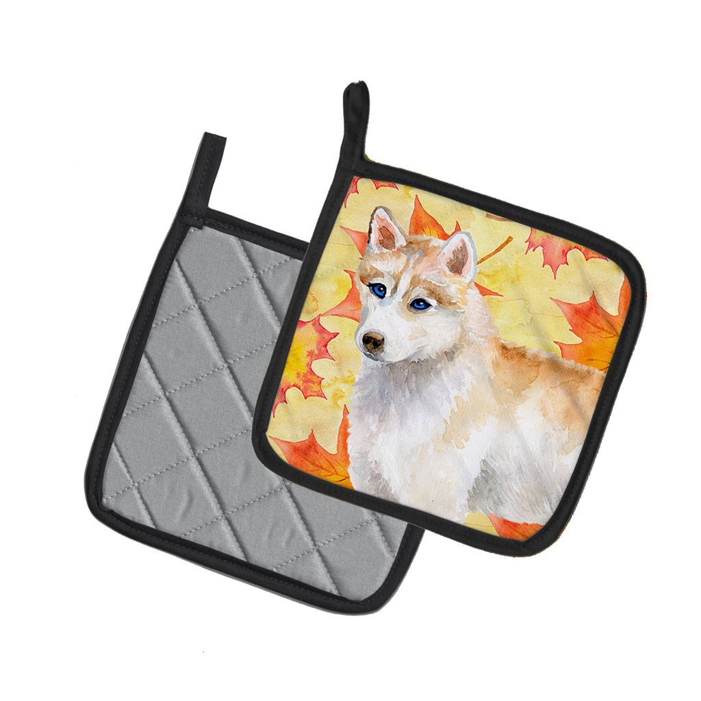 Siberian Husky Fall Pot Holder Set of 2 Heat Resistant Quilted Hot Pads 7.5 x 7.5 Inch, Insulated Kitchen Trivets for Cooking & Baking