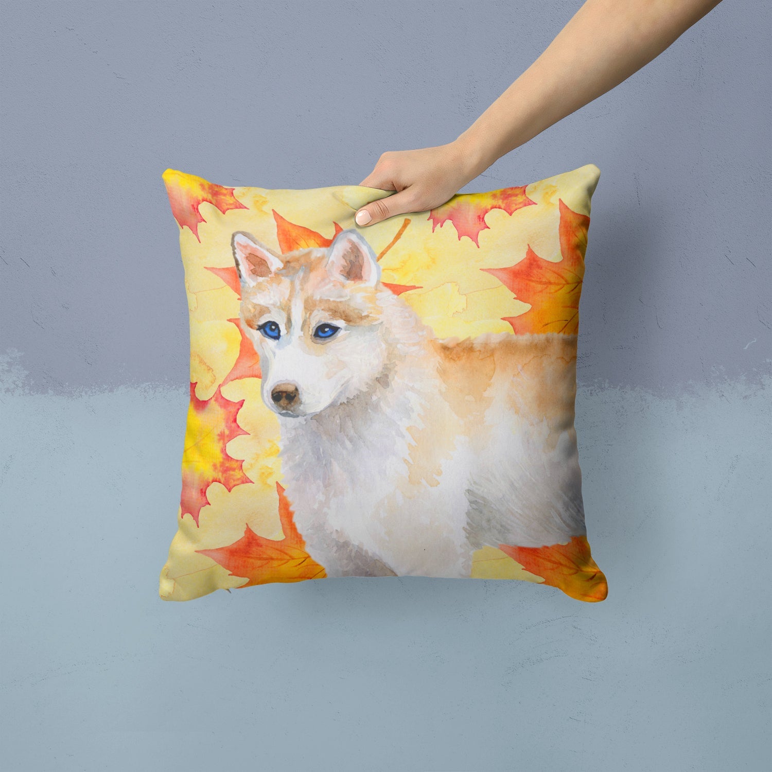 Siberian Husky Fall Decorative Throw Pillow 14x14 Indoor Outdoor Accent Cushion, Fabric Cover with Insert for Sofa, Bed, Porch & Living Room