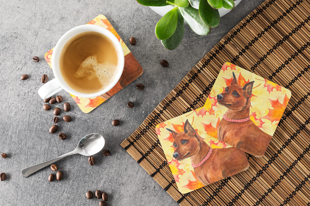 Miniature Pinscher Fall Foam Coasters Set of 4 Cup Coasters for Indoor Outdoor, Tabletop Protection, Anti Slip, Mouse pad Material