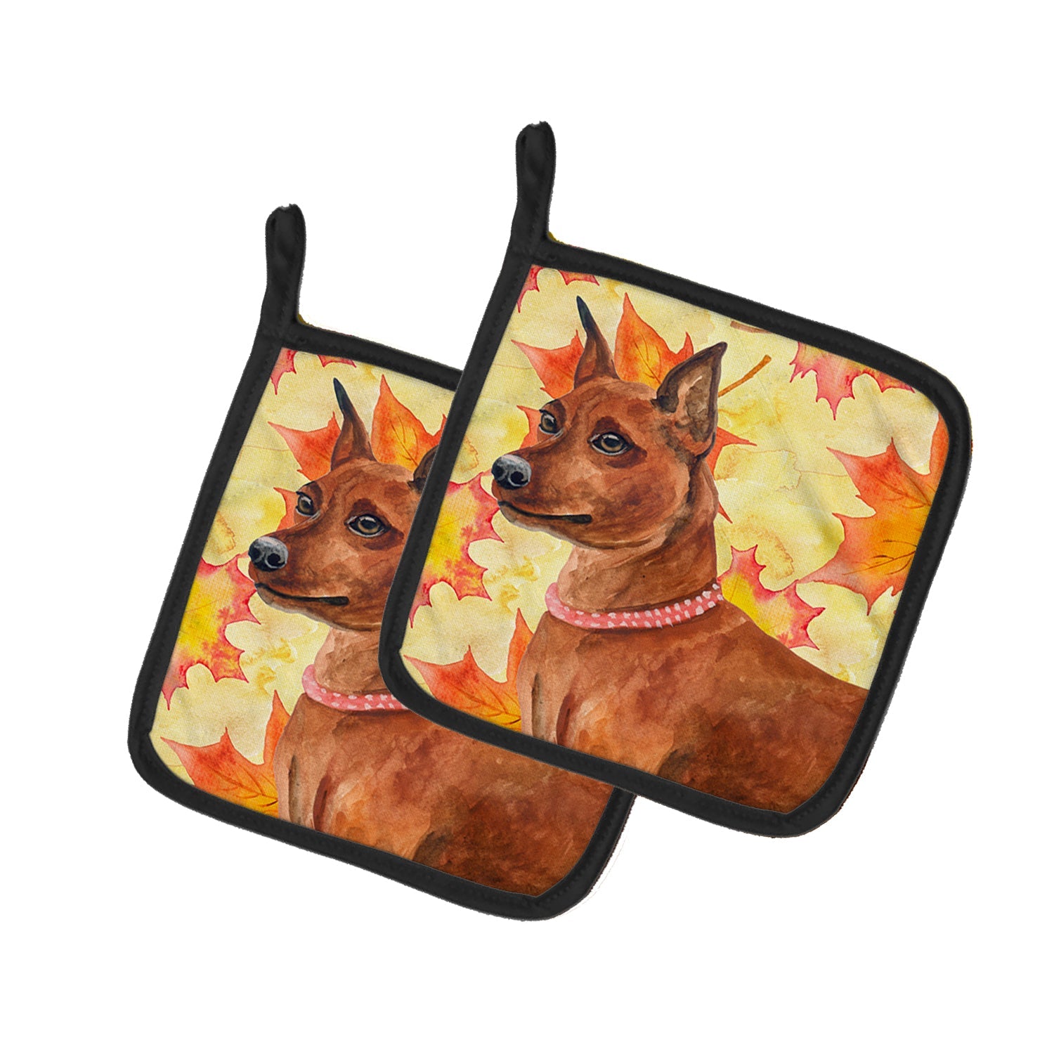 Miniature Pinscher Fall Pot Holder Set of 2 Heat Resistant Quilted Hot Pads 7.5 x 7.5 Inch, Insulated Kitchen Trivets for Cooking & Baking