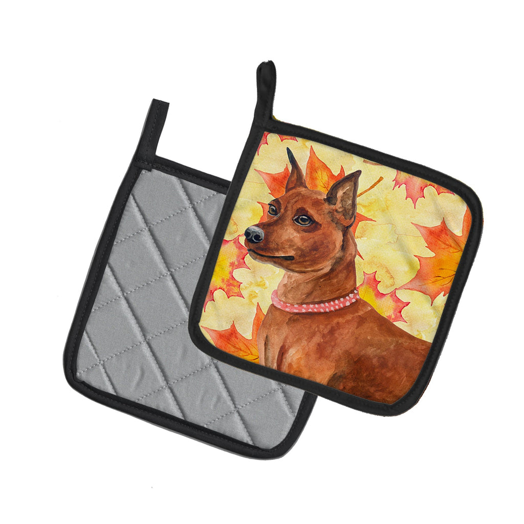 Miniature Pinscher Fall Pot Holder Set of 2 Heat Resistant Quilted Hot Pads 7.5 x 7.5 Inch, Insulated Kitchen Trivets for Cooking & Baking