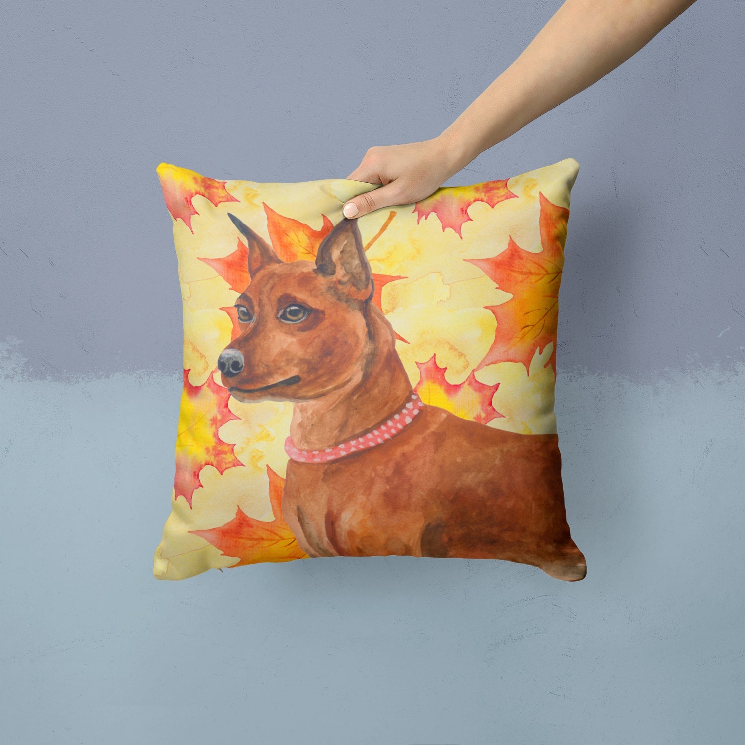 Miniature Pinscher Fall Decorative Throw Pillow 14x14 Indoor Outdoor Accent Cushion, Fabric Cover with Insert for Sofa, Bed, Porch & Living Room