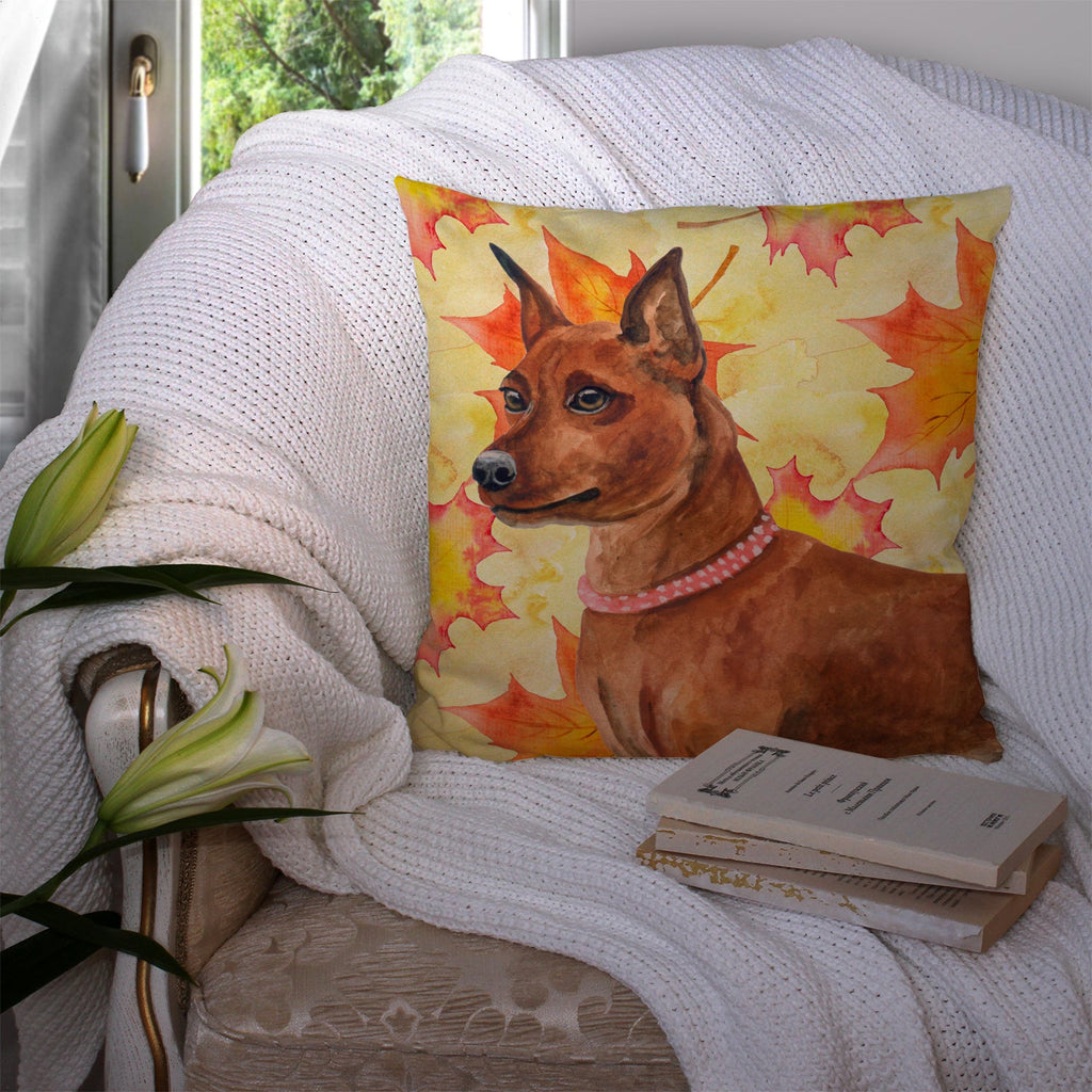 Miniature Pinscher Fall Decorative Throw Pillow 14x14 Indoor Outdoor Accent Cushion, Fabric Cover with Insert for Sofa, Bed, Porch & Living Room