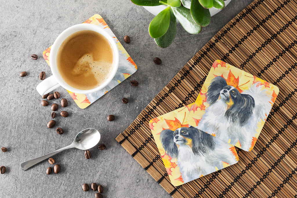 Papillon Fall Foam Coasters Set of 4 Cup Coasters for Indoor Outdoor, Tabletop Protection, Anti Slip, Mouse pad Material