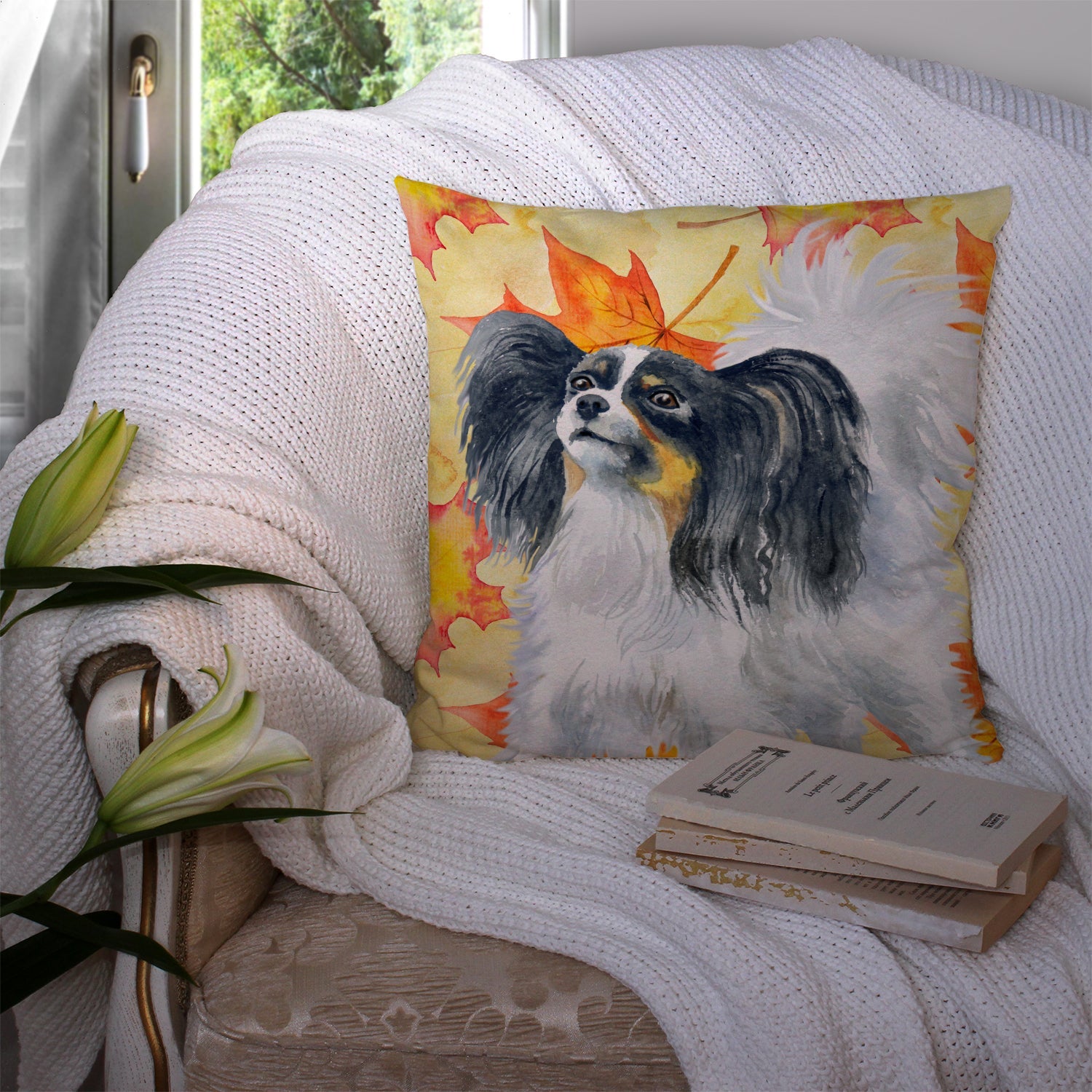 Papillon Fall Decorative Throw Pillow 14x14 Indoor Outdoor Accent Cushion, Fabric Cover with Insert for Sofa, Bed, Porch & Living Room