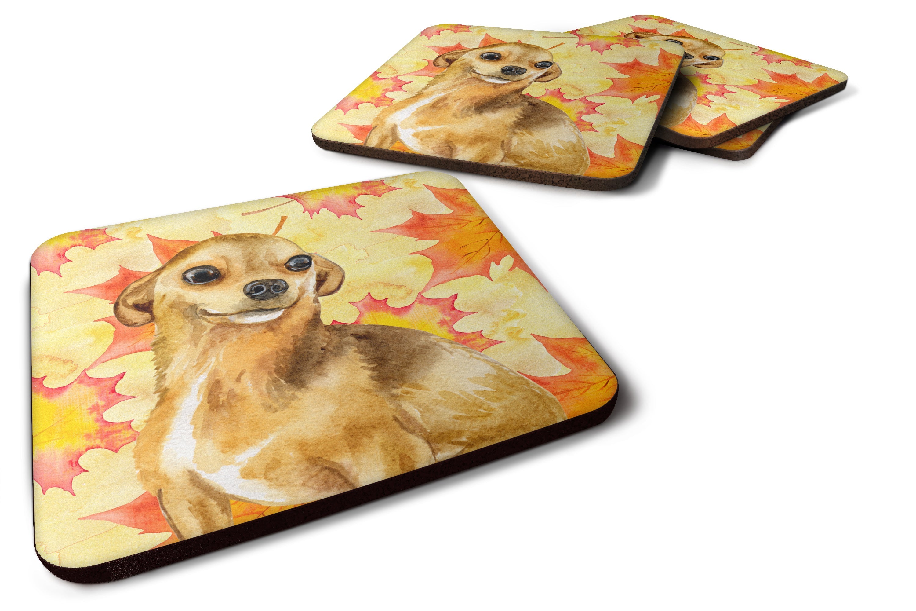 Chihuahua Fall Foam Coasters Set of 4 Cup Coasters for Indoor Outdoor, Tabletop Protection, Anti Slip, Mouse pad Material