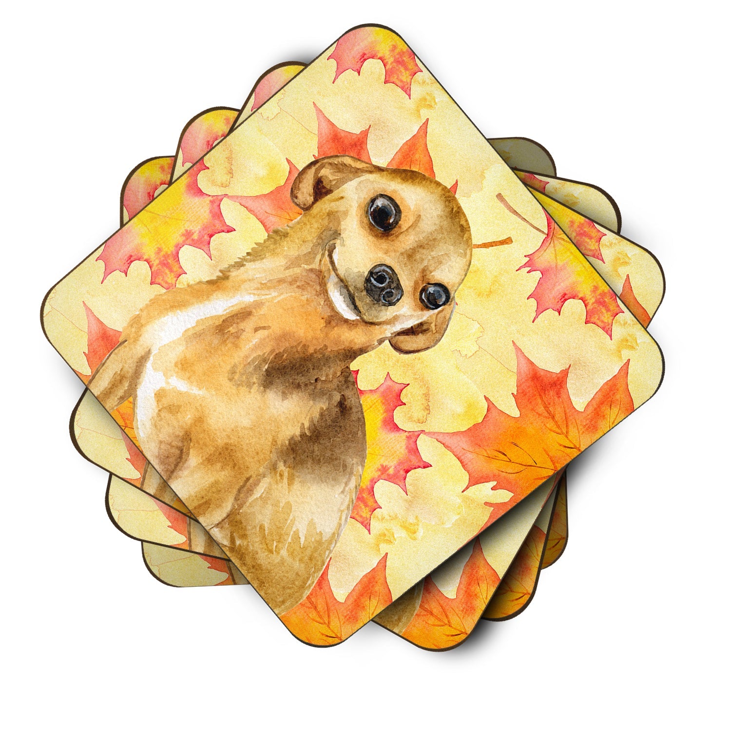 Chihuahua Fall Foam Coasters Set of 4 Cup Coasters for Indoor Outdoor, Tabletop Protection, Anti Slip, Mouse pad Material