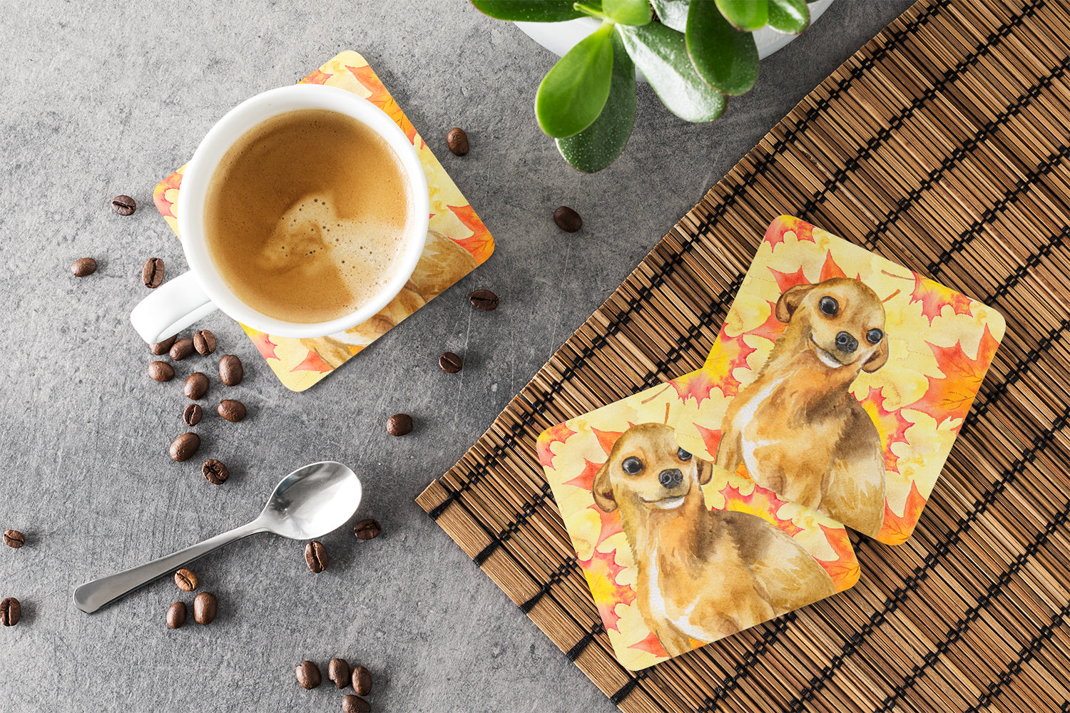 Chihuahua Fall Foam Coasters Set of 4 Cup Coasters for Indoor Outdoor, Tabletop Protection, Anti Slip, Mouse pad Material