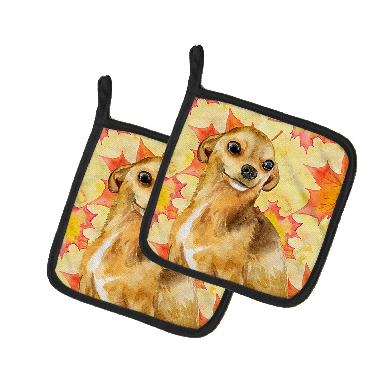 Chihuahua Fall Pot Holder Set of 2 Heat Resistant Quilted Hot Pads 7.5 x 7.5 Inch, Insulated Kitchen Trivets for Cooking & Baking
