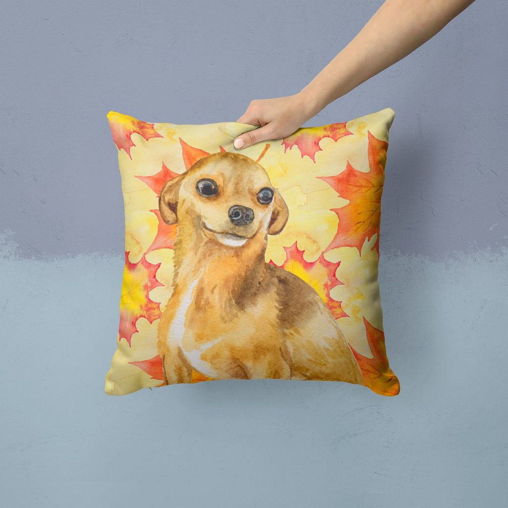 Chihuahua Fall Decorative Throw Pillow 14x14 Indoor Outdoor Accent Cushion, Fabric Cover with Insert for Sofa, Bed, Porch & Living Room