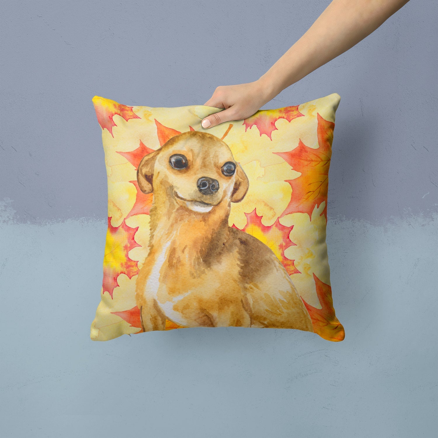 Chihuahua Fall Decorative Throw Pillow 14x14 Indoor Outdoor Accent Cushion, Fabric Cover with Insert for Sofa, Bed, Porch & Living Room