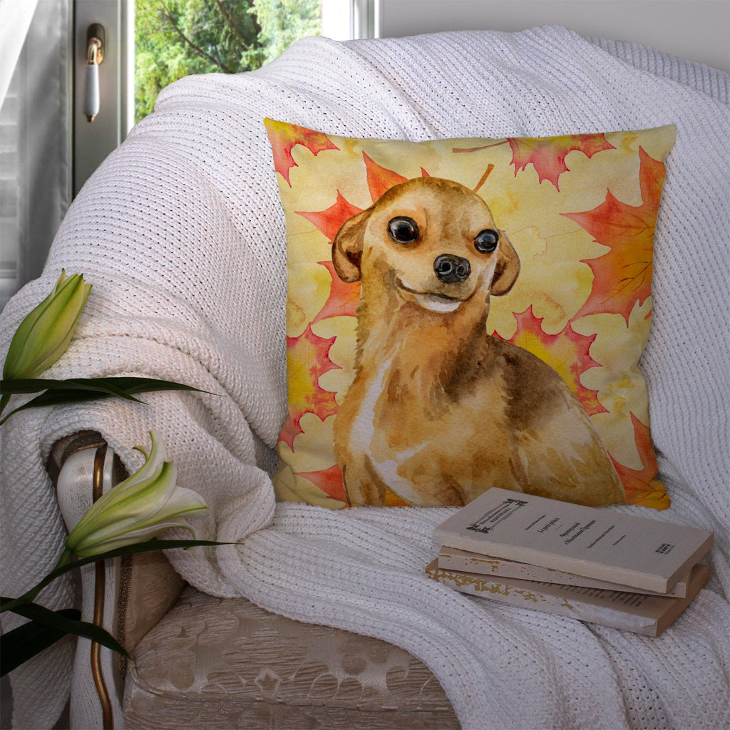 Chihuahua Fall Decorative Throw Pillow 14x14 Indoor Outdoor Accent Cushion, Fabric Cover with Insert for Sofa, Bed, Porch & Living Room