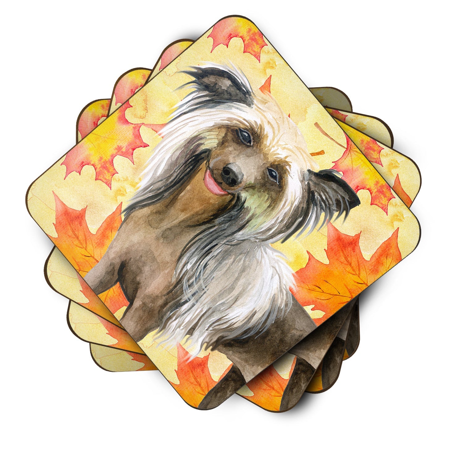 Chinese Crested Fall Foam Coasters Set of 4 Cup Coasters for Indoor Outdoor, Tabletop Protection, Anti Slip, Mouse pad Material