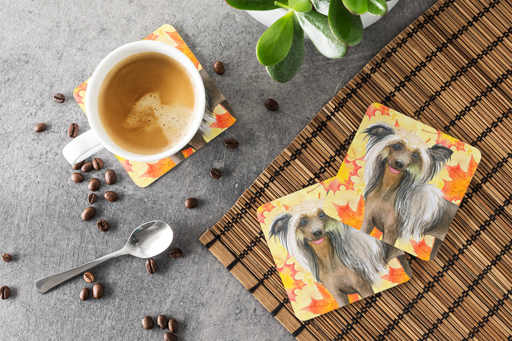 Chinese Crested Fall Foam Coasters Set of 4 Cup Coasters for Indoor Outdoor, Tabletop Protection, Anti Slip, Mouse pad Material