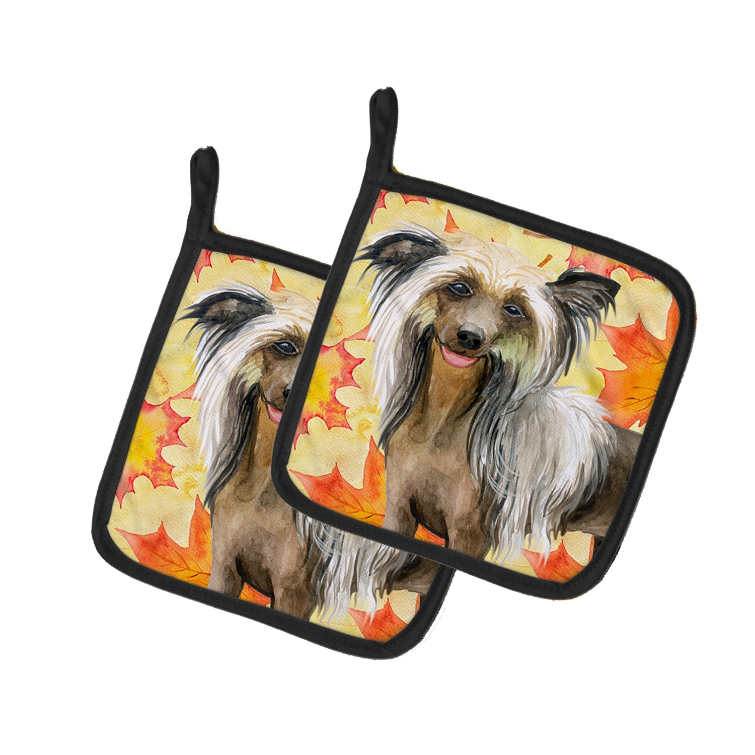 Chinese Crested Fall Pot Holder Set of 2 Heat Resistant Quilted Hot Pads 7.5 x 7.5 Inch, Insulated Kitchen Trivets for Cooking & Baking