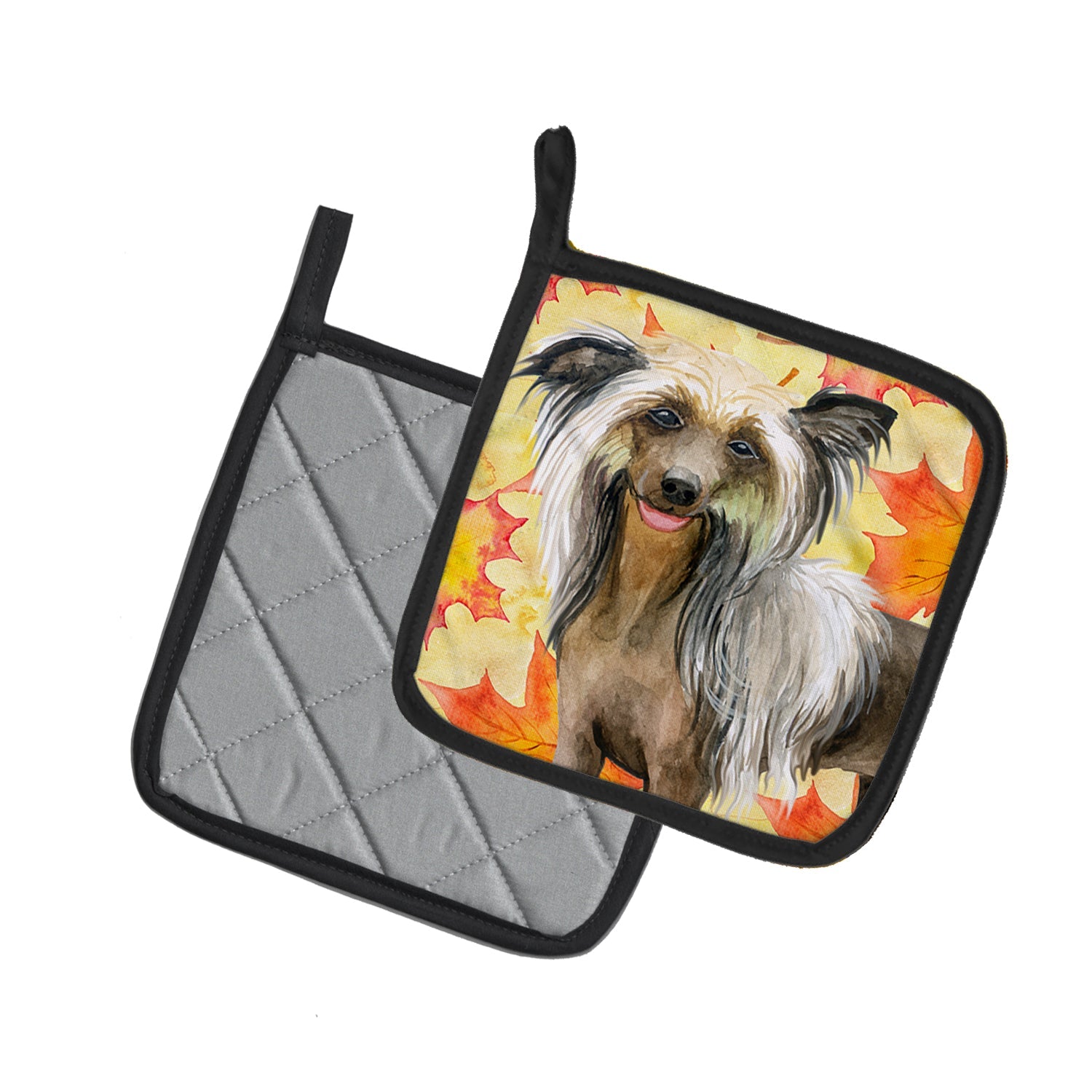 Chinese Crested Fall Pot Holder Set of 2 Heat Resistant Quilted Hot Pads 7.5 x 7.5 Inch, Insulated Kitchen Trivets for Cooking & Baking