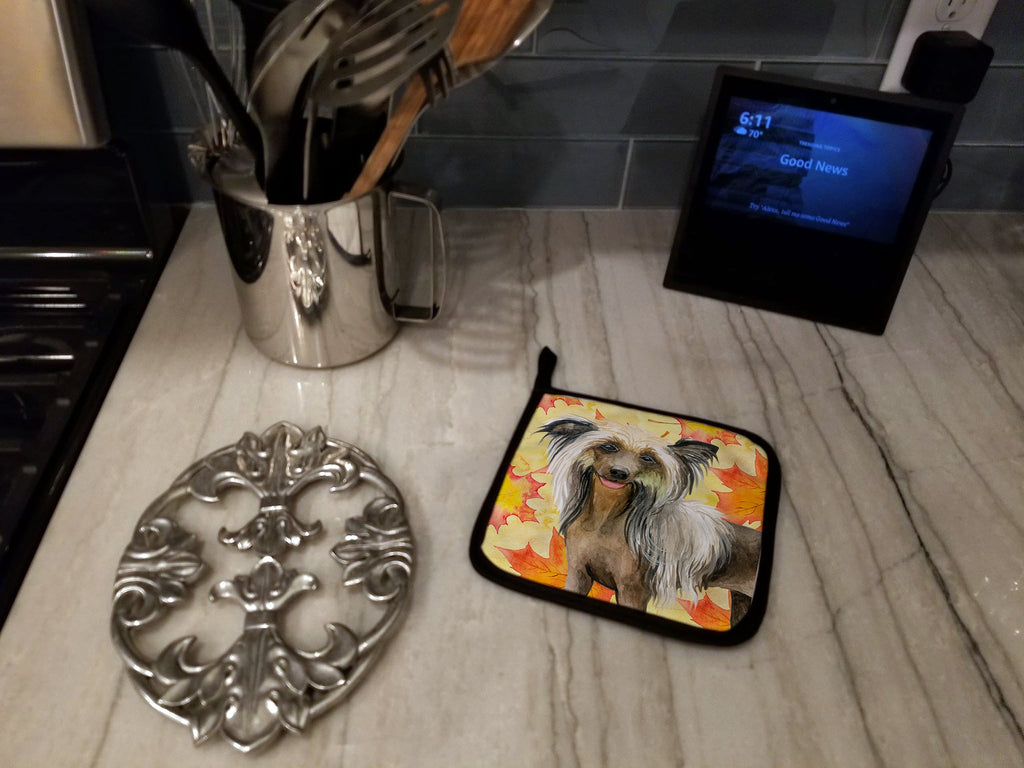 Chinese Crested Fall Pot Holder Set of 2 Heat Resistant Quilted Hot Pads 7.5 x 7.5 Inch, Insulated Kitchen Trivets for Cooking & Baking