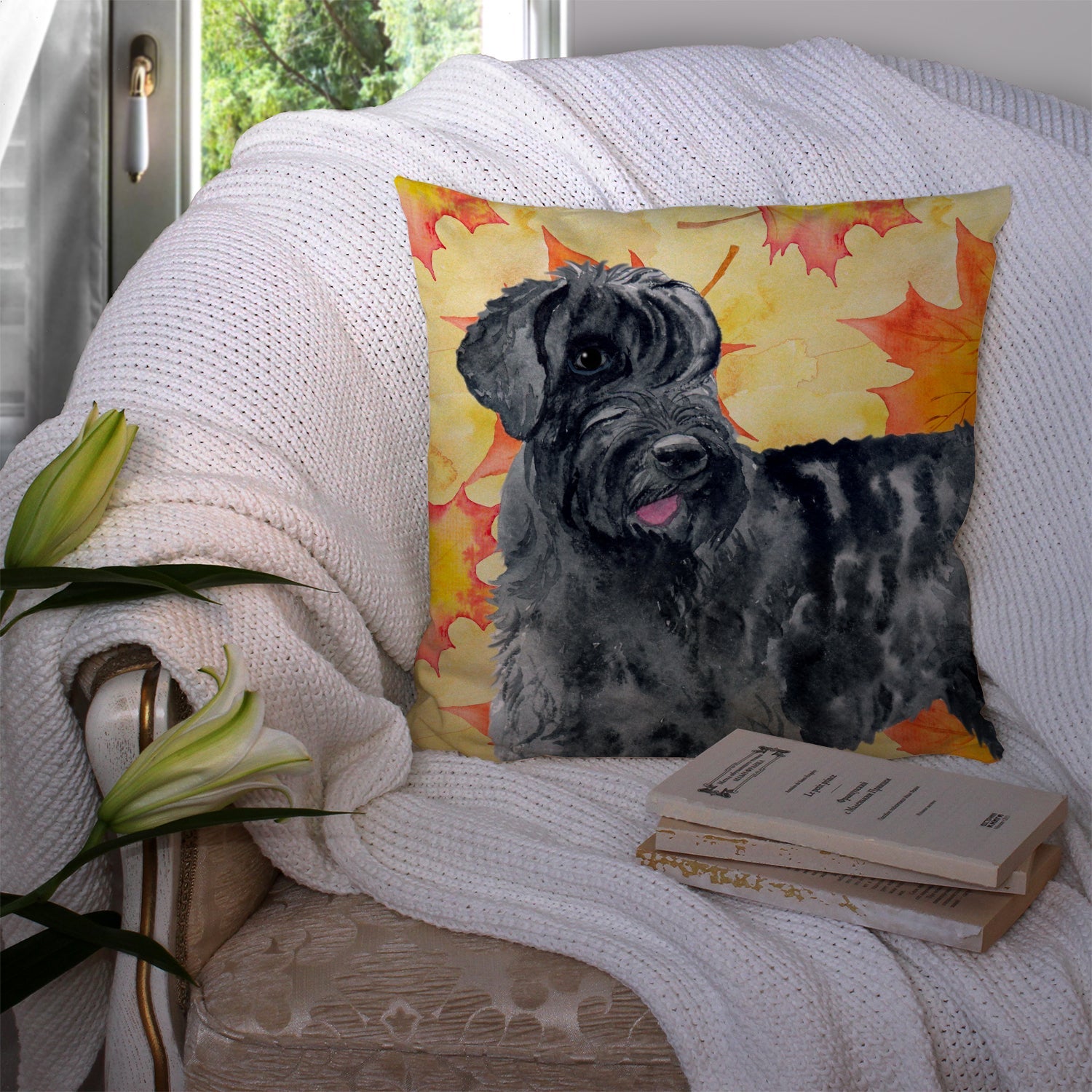 Giant Schnauzer Fall Decorative Throw Pillow 14x14 Indoor Outdoor Accent Cushion, Fabric Cover with Insert for Sofa, Bed, Porch & Living Room