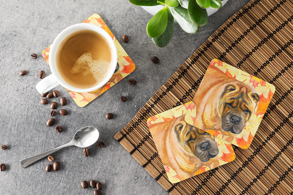 Shar Pei Fall Foam Coasters Set of 4 Cup Coasters for Indoor Outdoor, Tabletop Protection, Anti Slip, Mouse pad Material