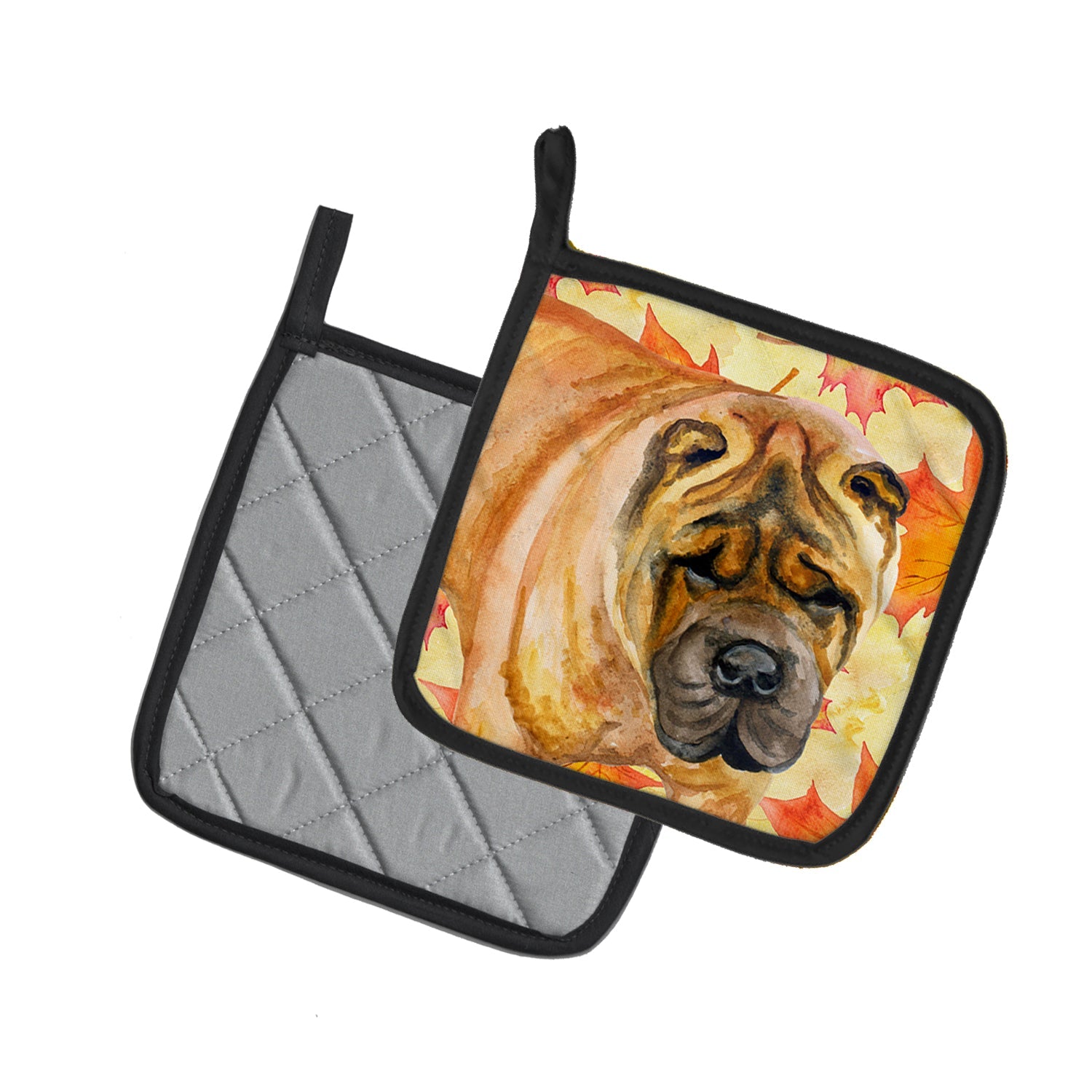 Shar Pei Fall Pot Holder Set of 2 Heat Resistant Quilted Hot Pads 7.5 x 7.5 Inch, Insulated Kitchen Trivets for Cooking & Baking