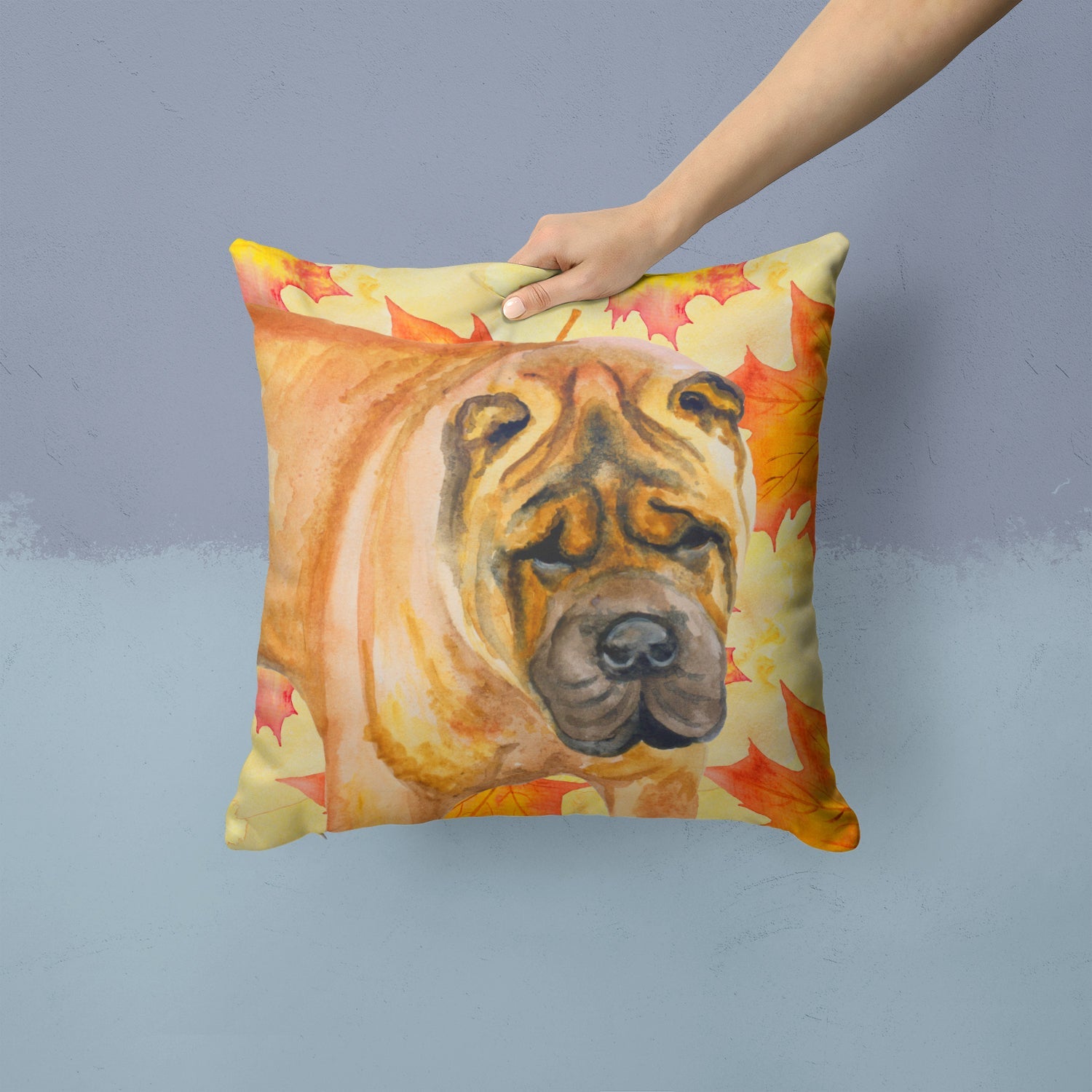 Shar Pei Fall Decorative Throw Pillow 14x14 Indoor Outdoor Accent Cushion, Fabric Cover with Insert for Sofa, Bed, Porch & Living Room
